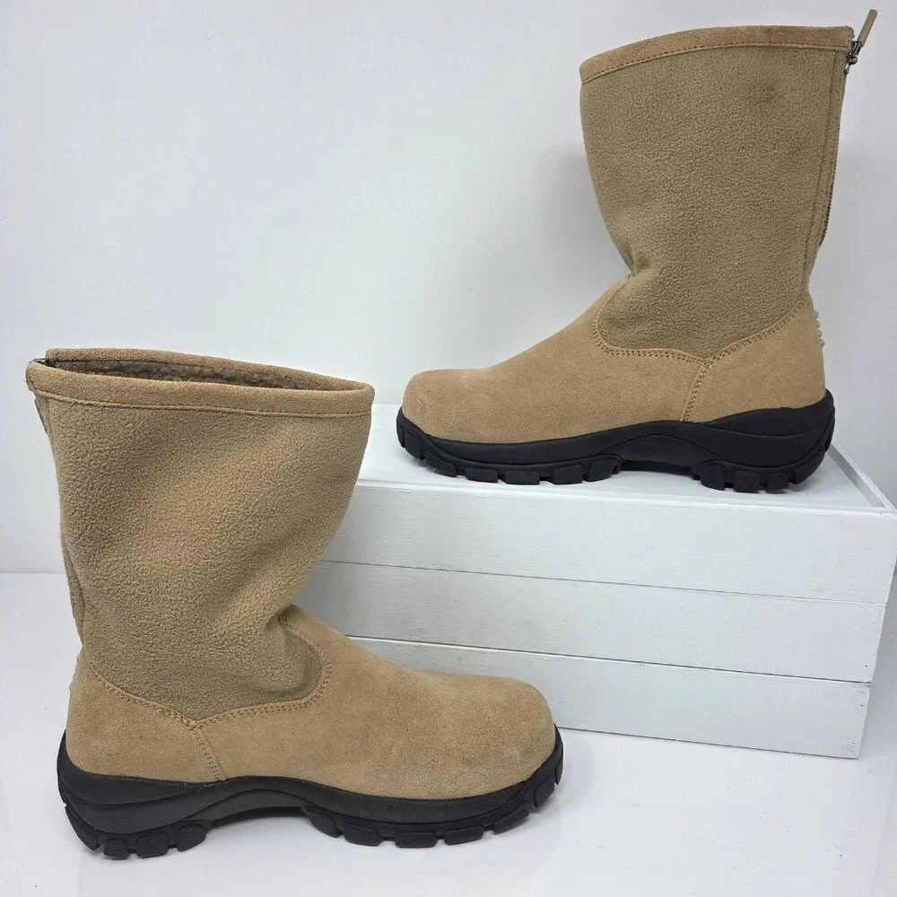 Lands End Girls Tan Suede Fleece Lined Winter Boots Size 3 (Fits Womens 4.5 – 5)